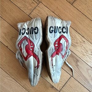 Gucci White and Red Graphic Sneakers